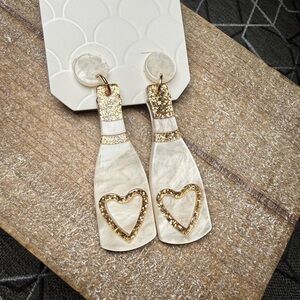 Gold and Cream Heart Drop Earrings
